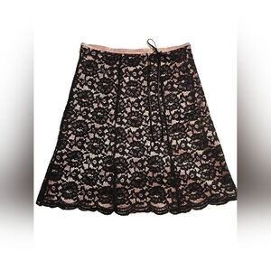 Vintage Y2k Skirt Pink Satin with Black Lace overlay.  Large